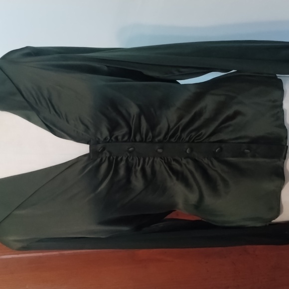 #6 Price Reduced VINTAGE SILK SATIN ForestGreen Hourglass FigureEnhancing Blouse - Picture 4 of 13